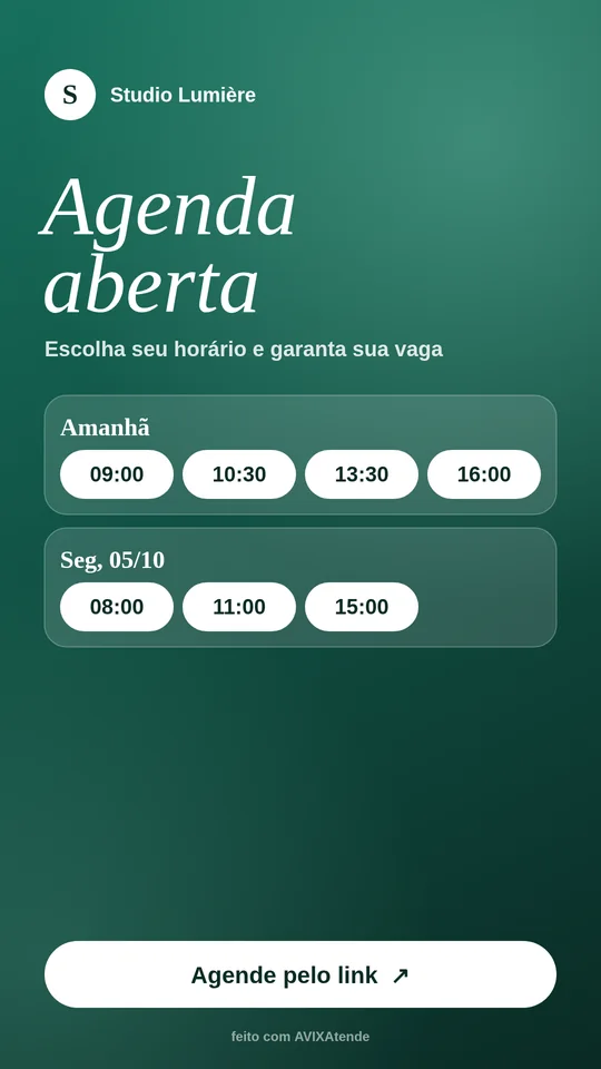 Story com os horários livres da semana, gerado pelo AVIXAtende