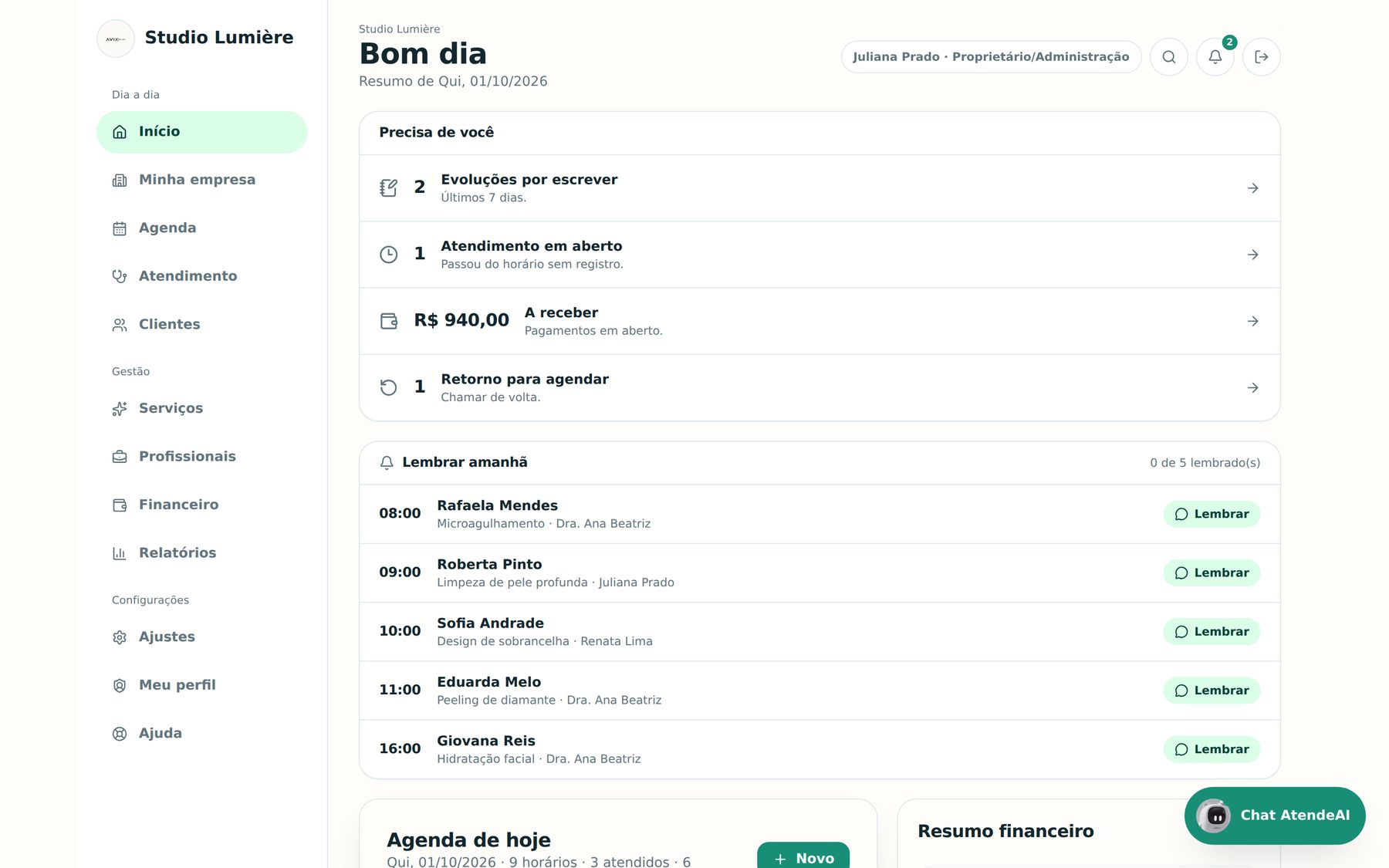 Painel real do AVIXAtende com o tema Verde